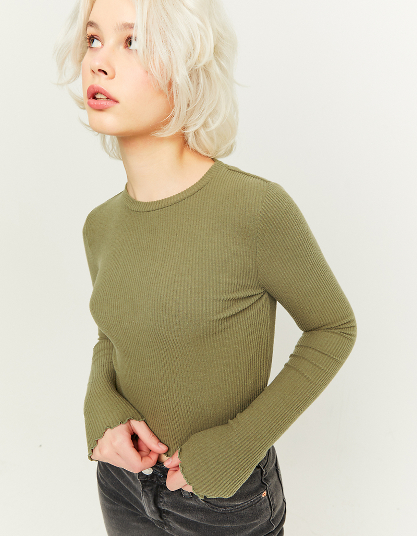 TALLY WEiJL, Green Basic Long Sleeves T-Shirt for Women