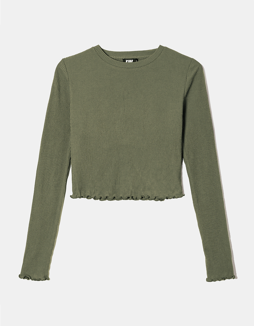 TALLY WEiJL, Green Basic Long Sleeves T-Shirt for Women