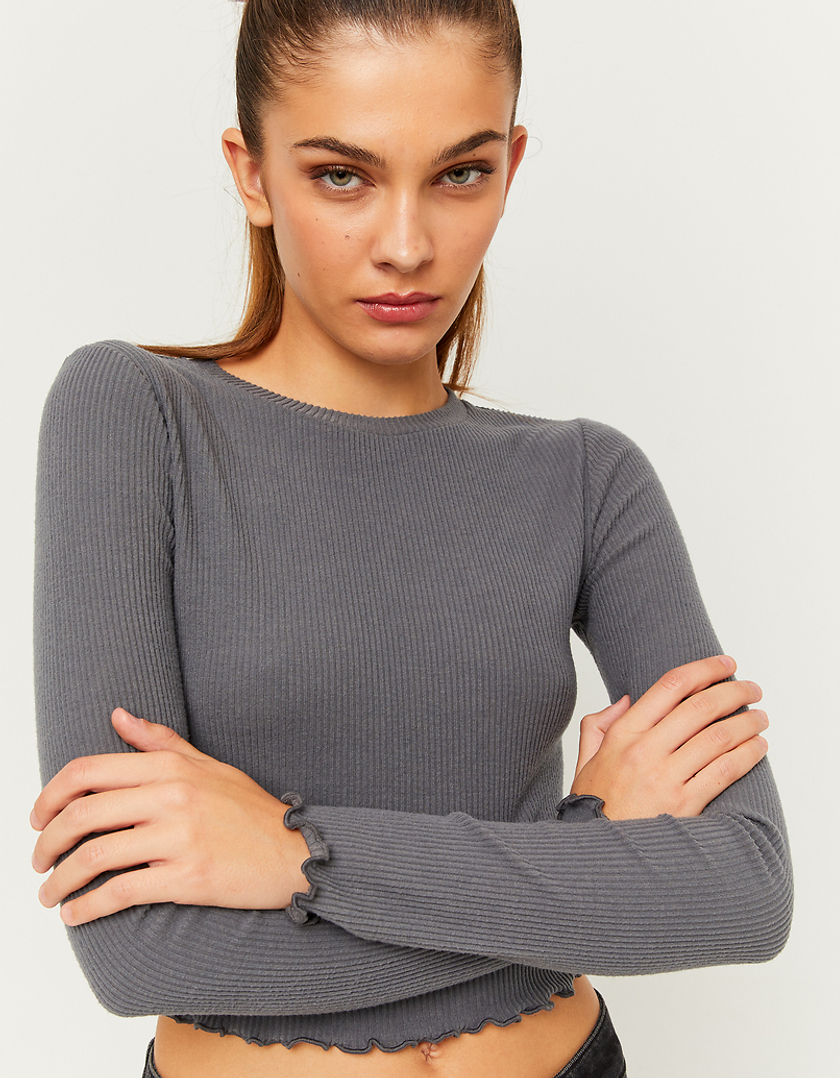 TALLY WEiJL, Grey Long Sleeves Basic T-Shirt for Women