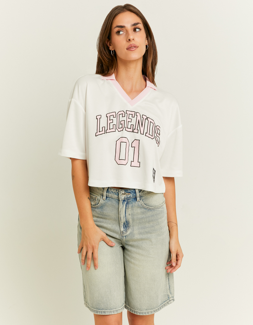 TALLY WEiJL, Cropped White Football T-Shirt for Women