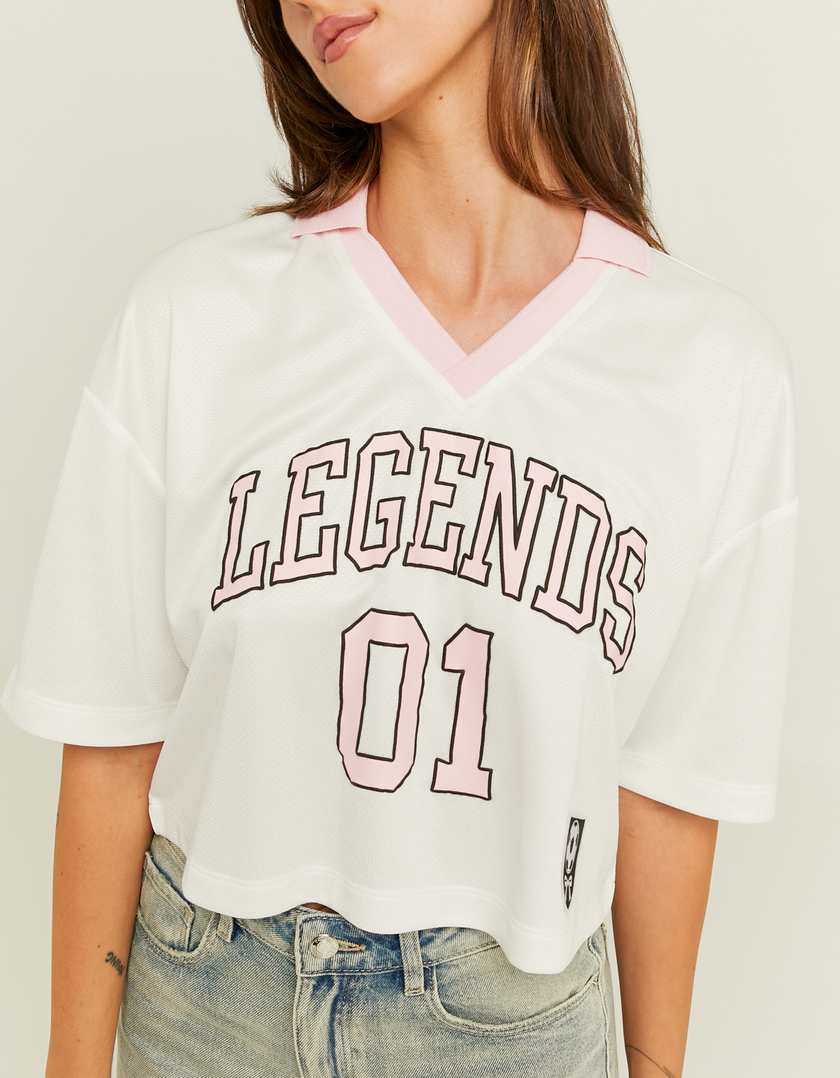 TALLY WEiJL, Cropped White Football T-Shirt for Women