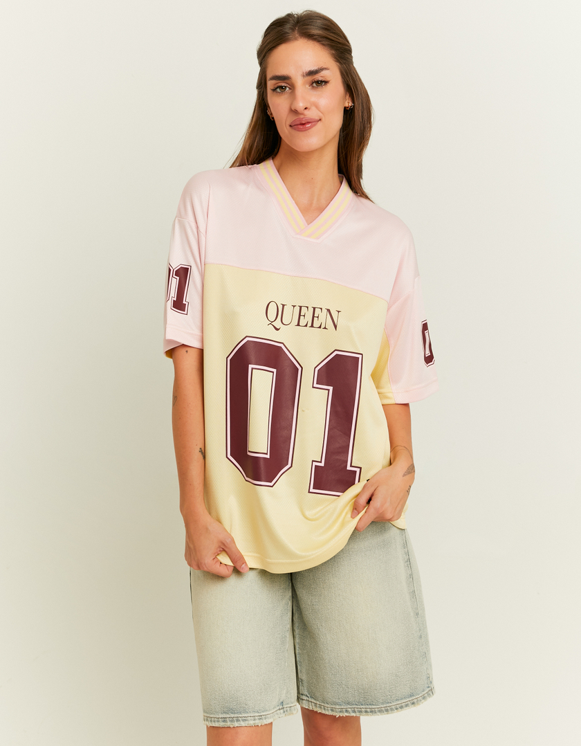 TALLY WEiJL, White and Yellow Football T-Shirt for Women