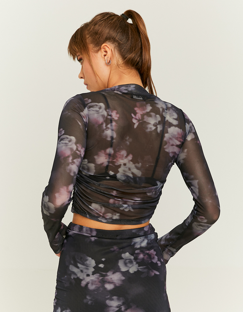 TALLY WEiJL, Black Floral Mesh Top for Women