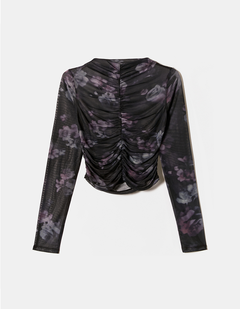 TALLY WEiJL, Black Floral Mesh Top for Women