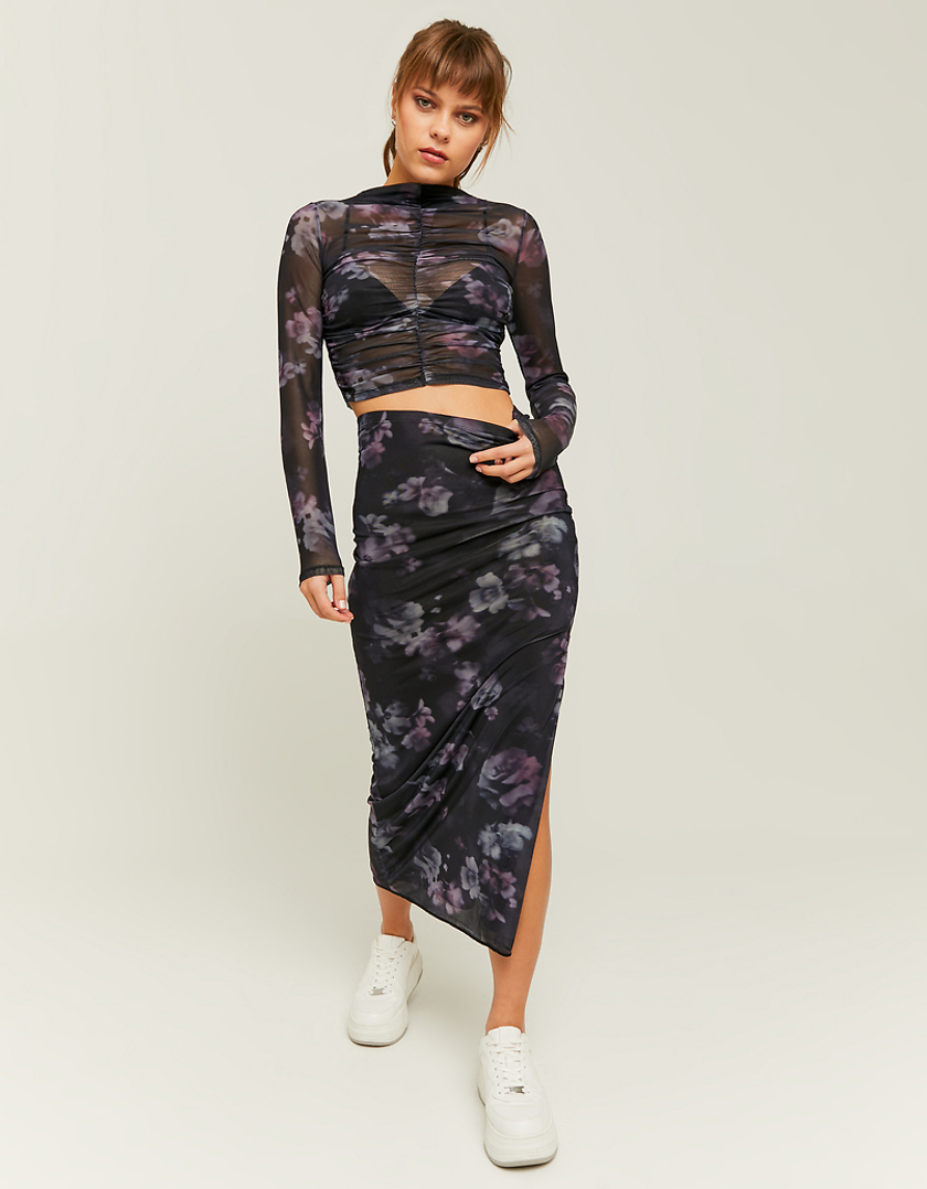 TALLY WEiJL, Black Floral Mesh Top for Women