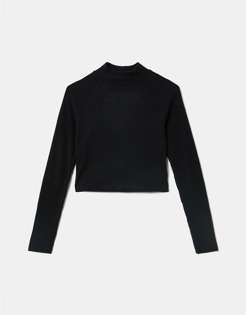 TALLY WEiJL, Black Long Sleeves Crop Top for Women