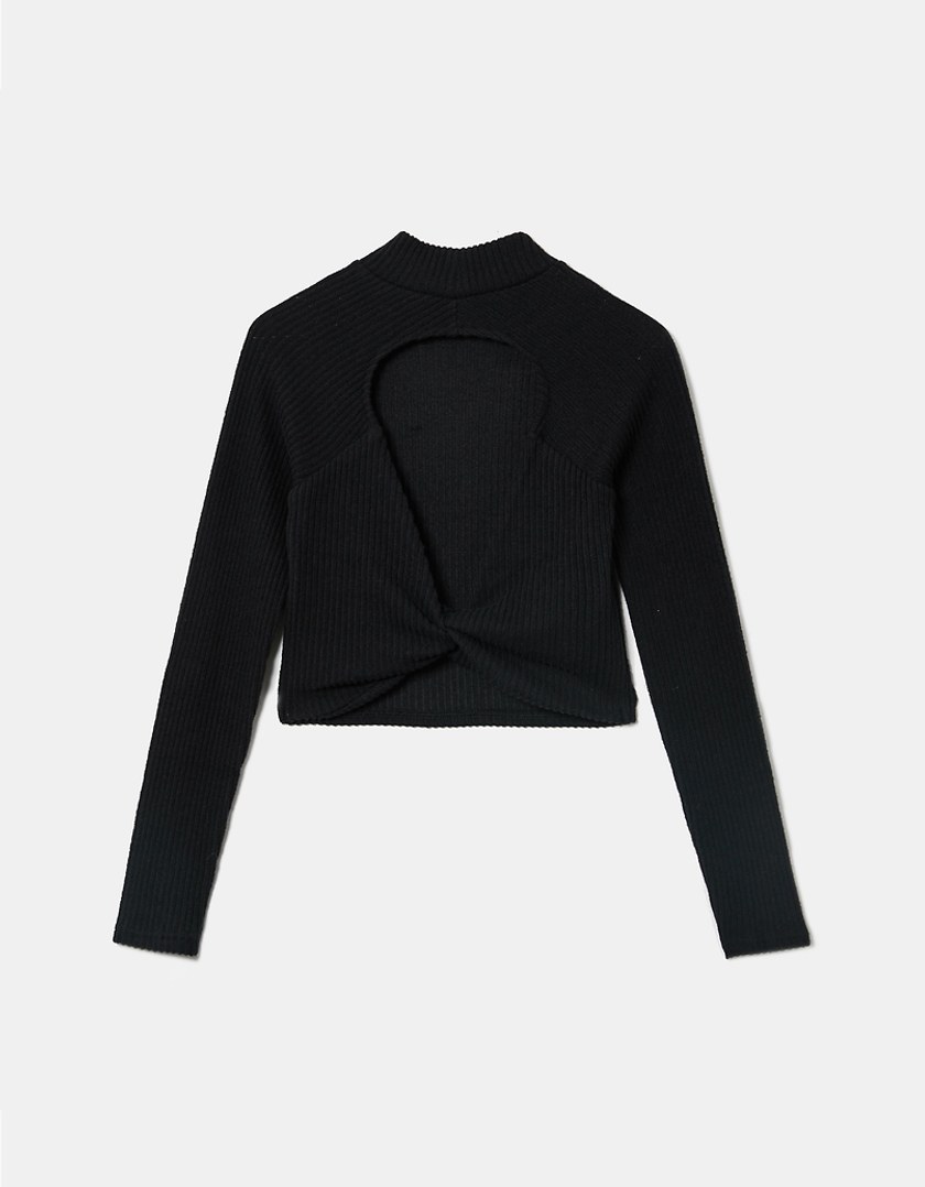 TALLY WEiJL, Black Long Sleeves Crop Top for Women