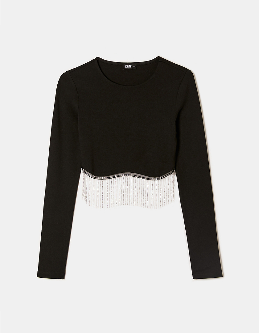 Black Long Sleeves Top With Strass