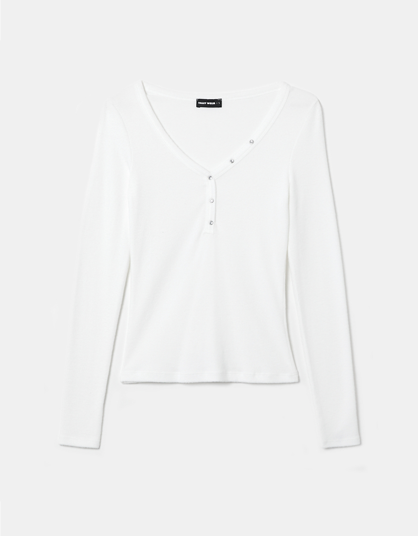 TALLY WEiJL, White Top with Rhinestones on Neckline for Women