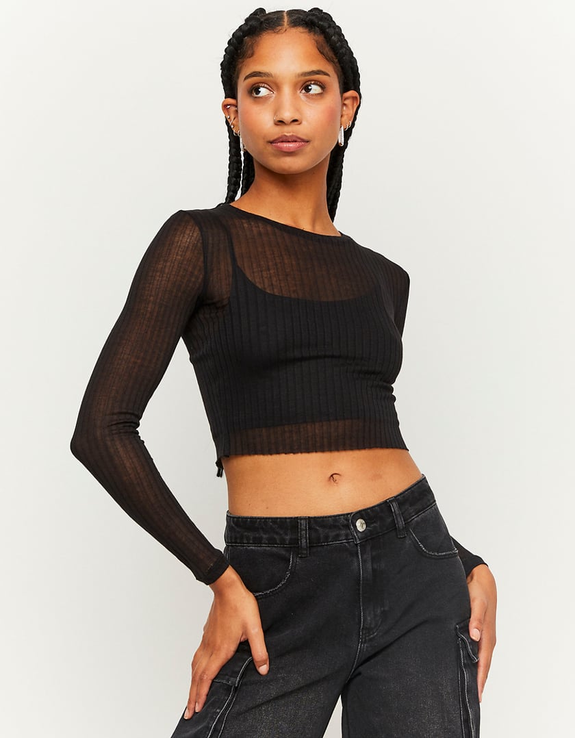 Sheer Ribbed Top With Bralette