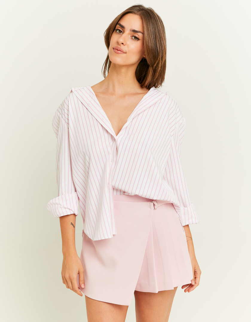 TALLY WEiJL, White Oversized Shirt with Pink Stripes for Women