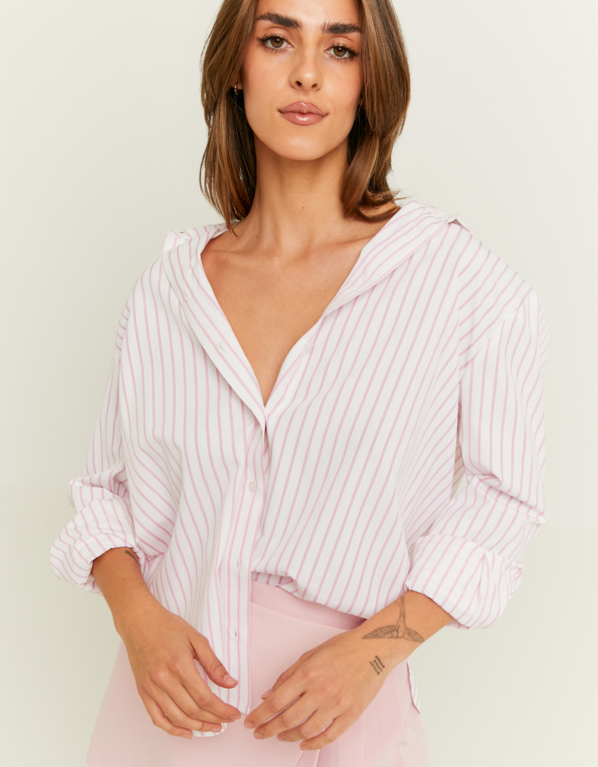 TALLY WEiJL, Camicia Oversize Bianca a Righe Rosa for Women