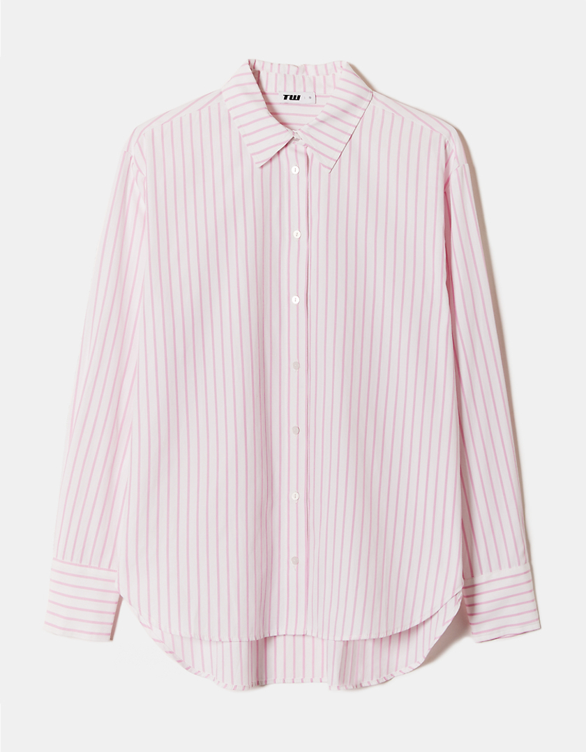 TALLY WEiJL, White Oversized Shirt with Pink Stripes for Women