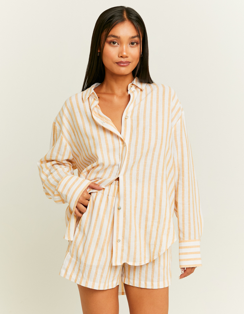 TALLY WEiJL, White Oversize Shirt with Yellow Stripes for Women