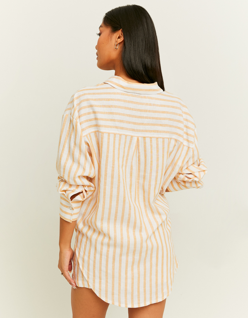 TALLY WEiJL, White Oversize Shirt with Yellow Stripes for Women