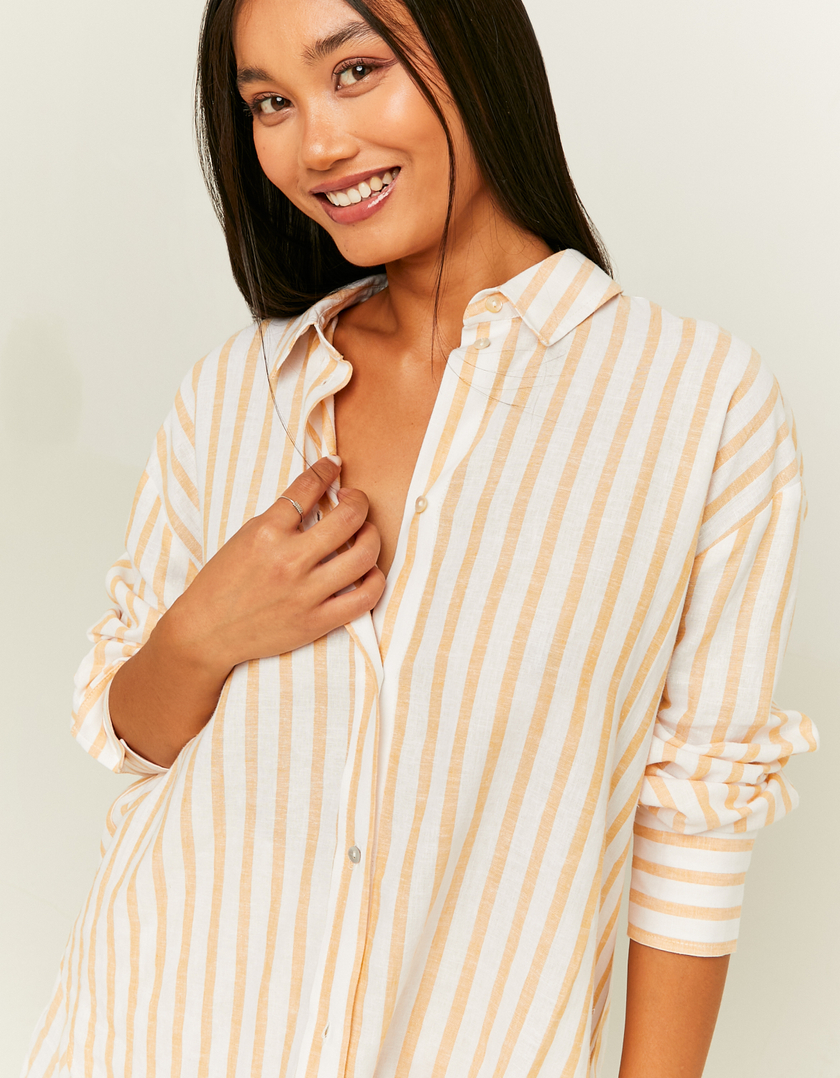 TALLY WEiJL, White Oversize Shirt with Yellow Stripes for Women