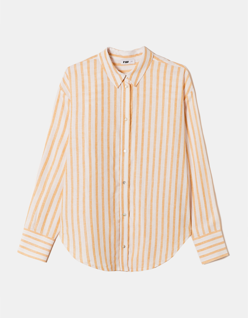 TALLY WEiJL, White Oversize Shirt with Yellow Stripes for Women