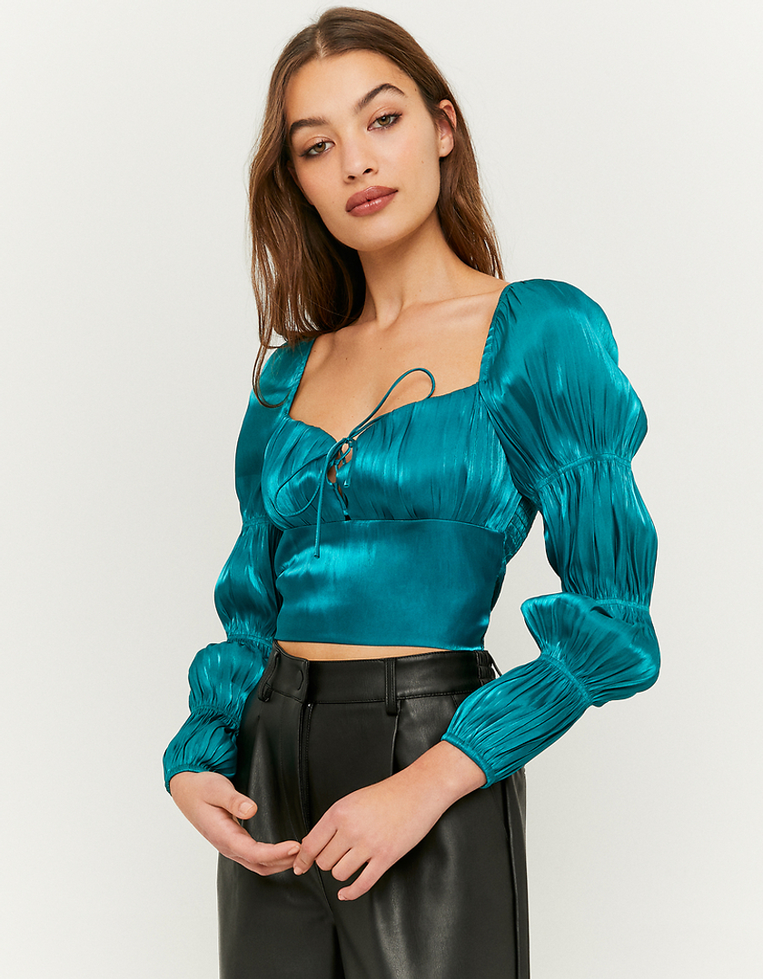 TALLY WEiJL, Grünes langärmliges Top aus Satin for Women