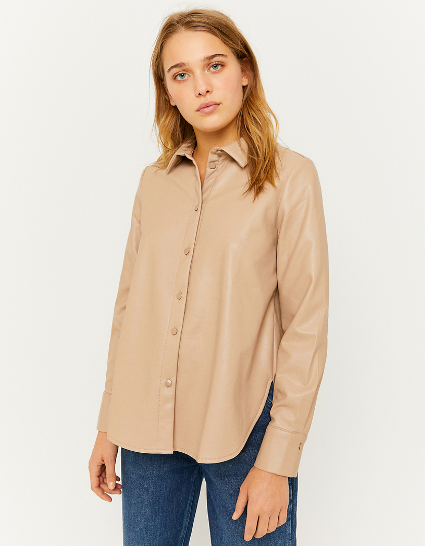 TALLY WEiJL, Buttoned Faux Leather Long Sleeves Shirt for Women