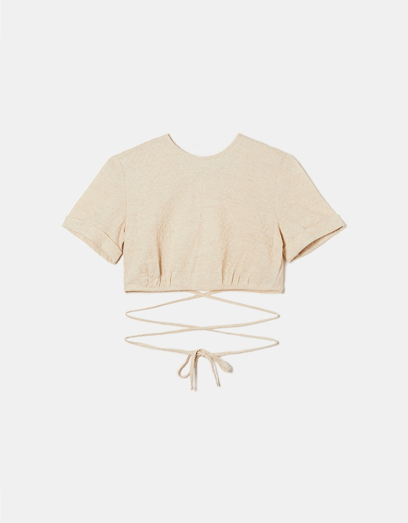 TALLY WEiJL, Linen Lace Up Cropped Top for Women