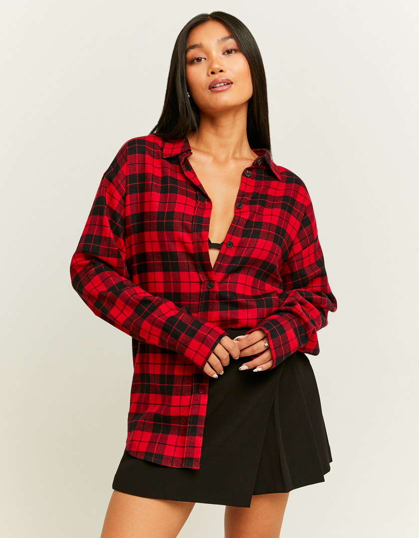 TALLY WEiJL, Red and Black Checkered Oversize Shirt for Women