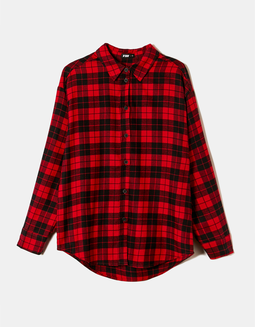 TALLY WEiJL, Red and Black Checkered Oversize Shirt for Women