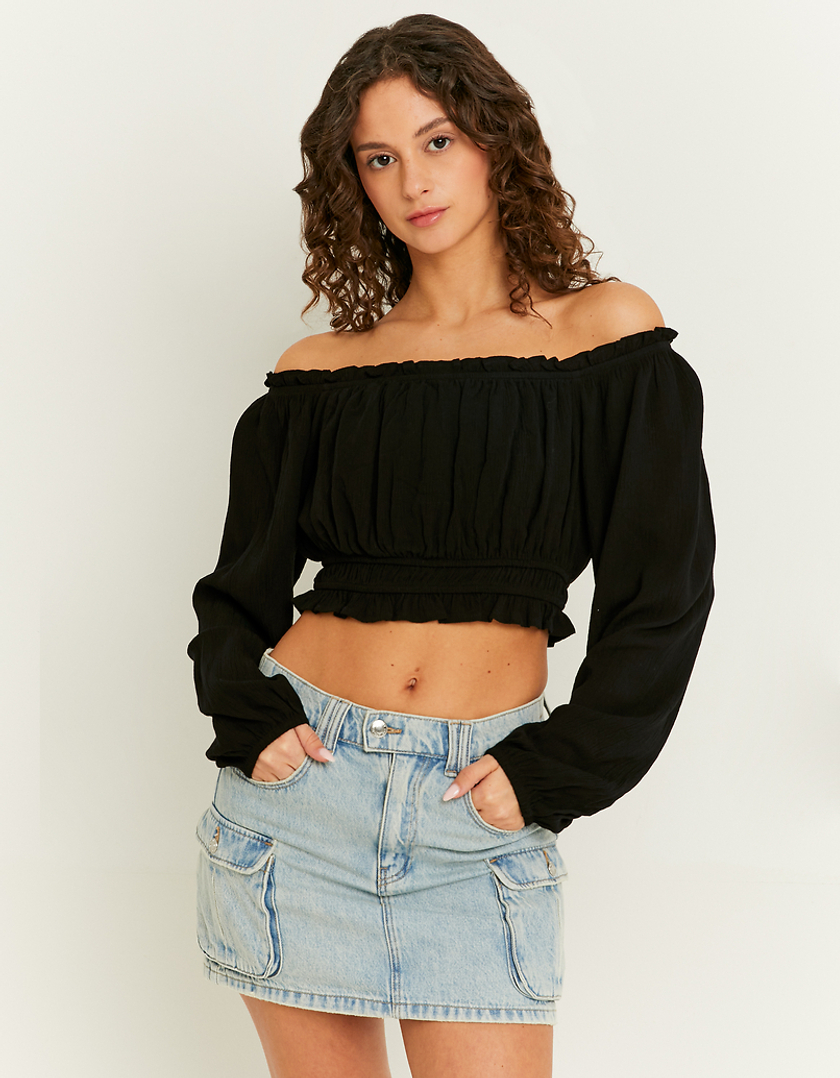 TALLY WEiJL, Schwarzes Crop Top mit Rüschen for Women