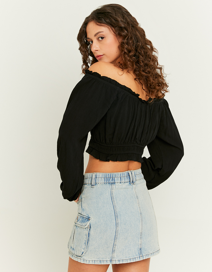 TALLY WEiJL, Schwarzes Crop Top mit Rüschen for Women