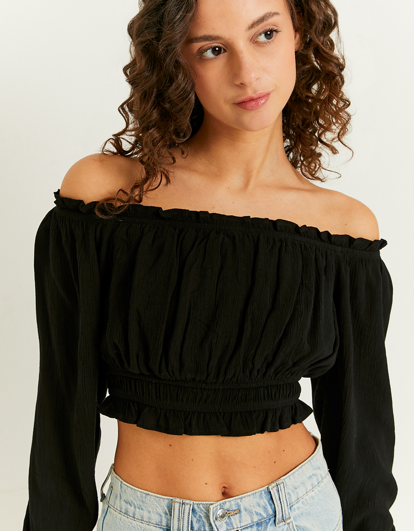 TALLY WEiJL, Schwarzes Crop Top mit Rüschen for Women