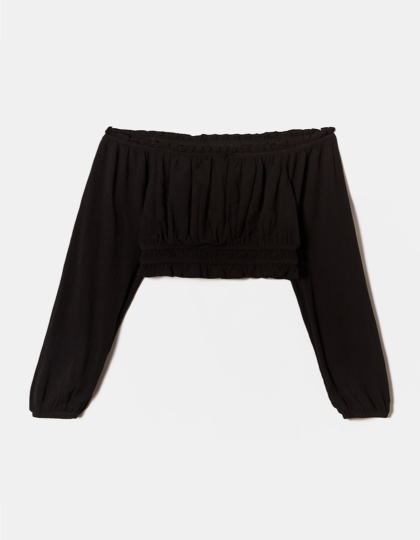 TALLY WEiJL, Crop Top Nero con Increspature for Women