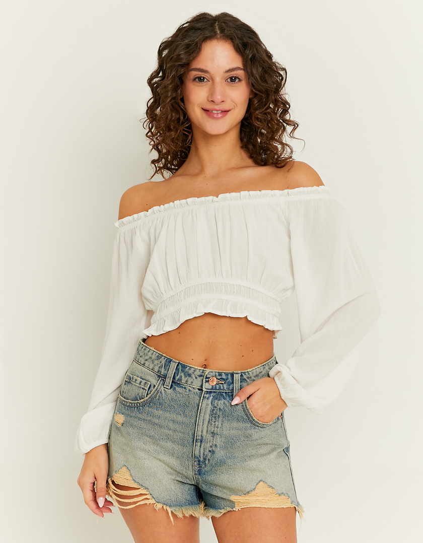 TALLY WEiJL, Crop Top Bianco con Increspature for Women