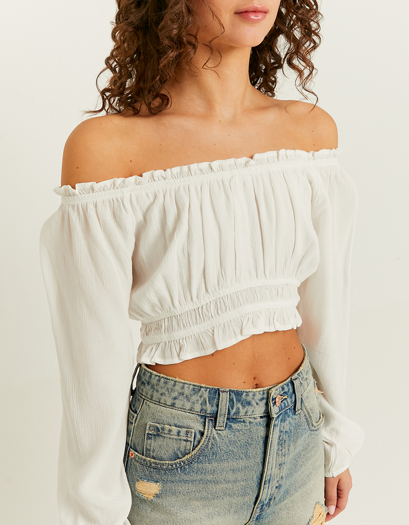 TALLY WEiJL, Crop Top Bianco con Increspature for Women