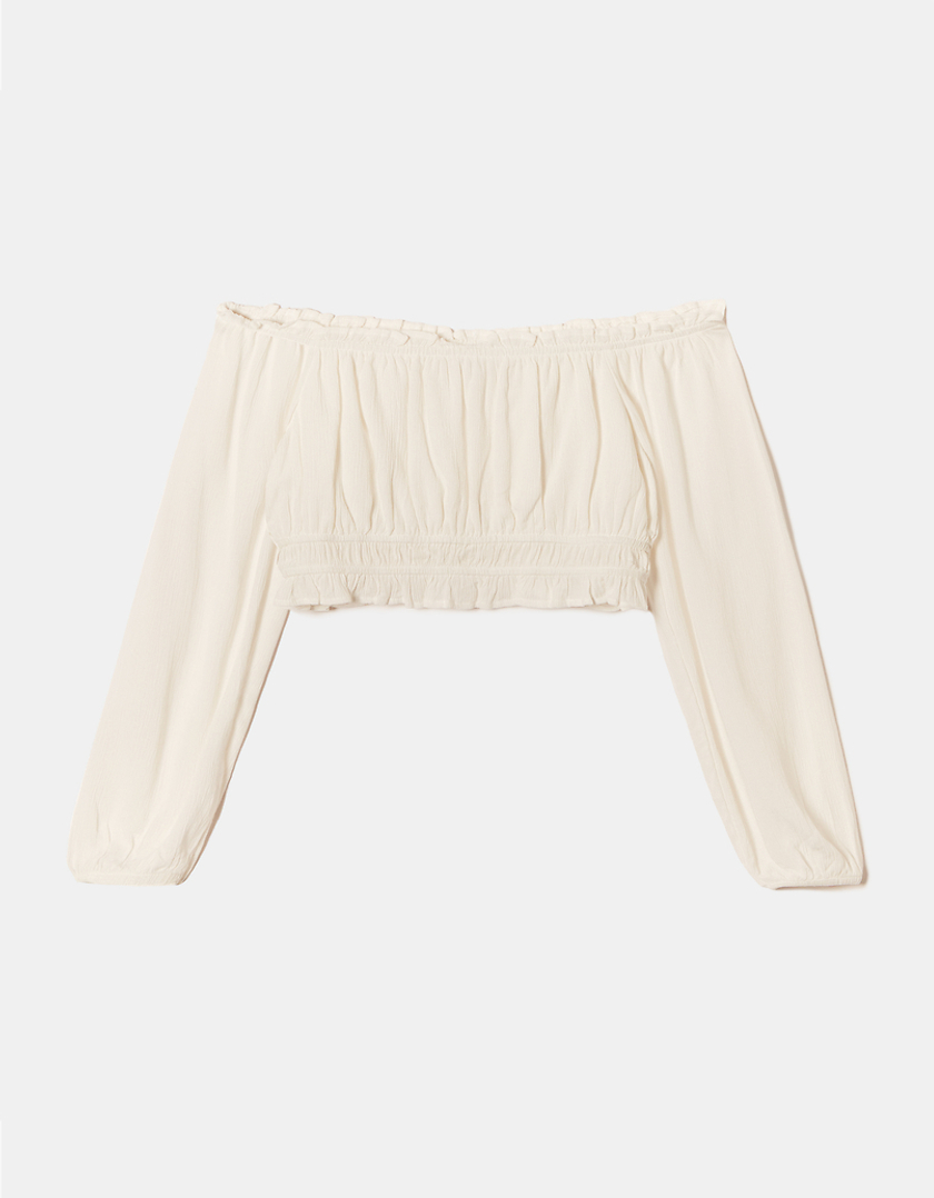 TALLY WEiJL, White Ruched Crop Top for Women