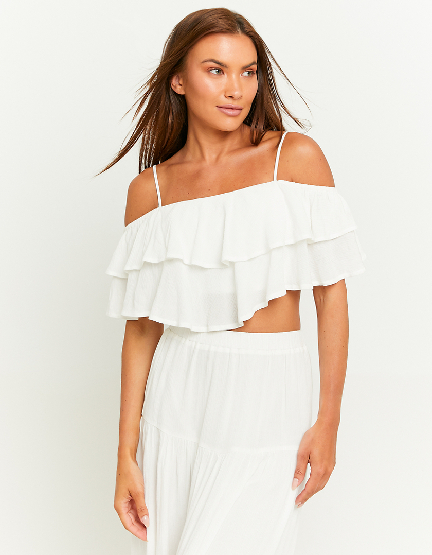 TALLY WEiJL, White Crop Top with Ruffles for Women