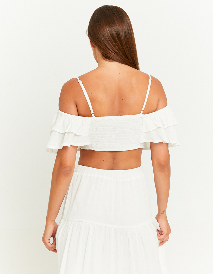 TALLY WEiJL, White Crop Top with Ruffles for Women