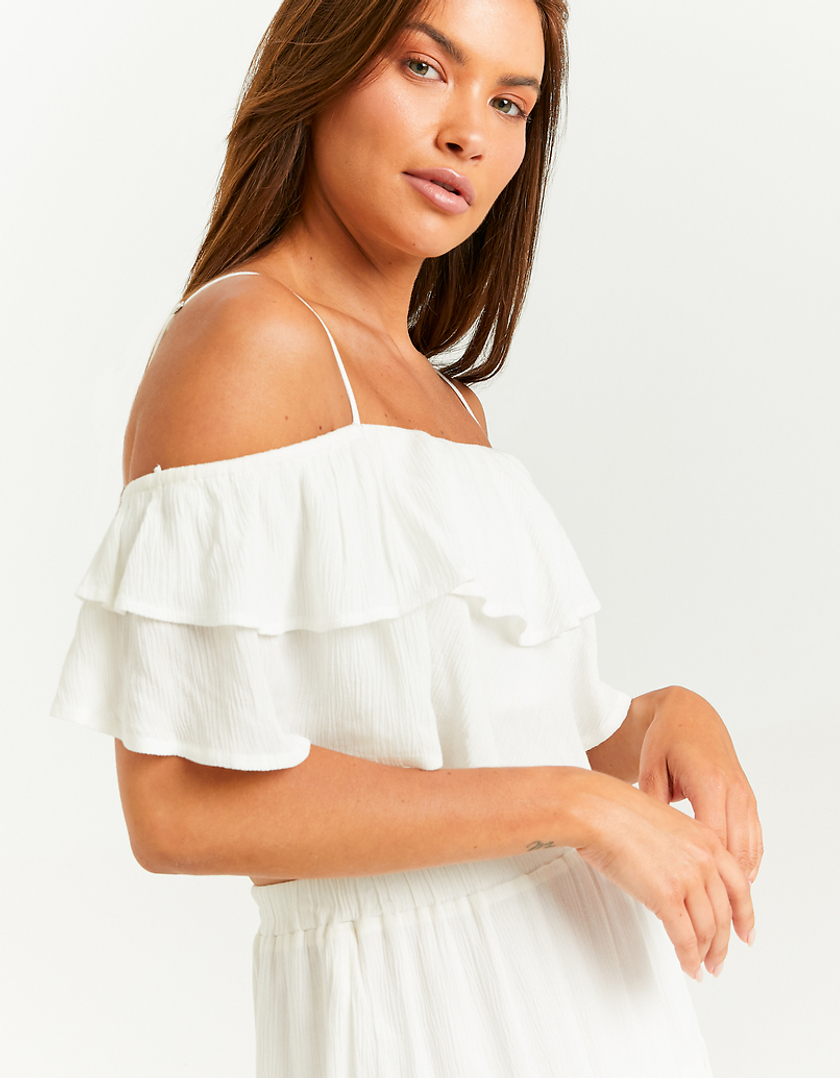 TALLY WEiJL, White Crop Top with Ruffles for Women