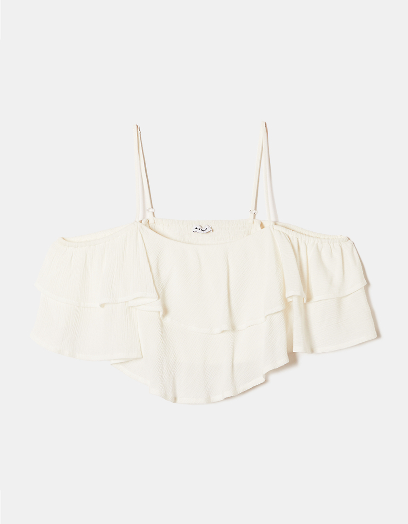 TALLY WEiJL, White Crop Top with Ruffles for Women