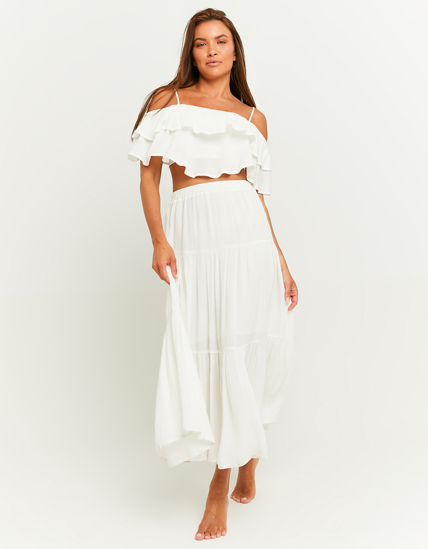 TALLY WEiJL, White Crop Top with Ruffles for Women