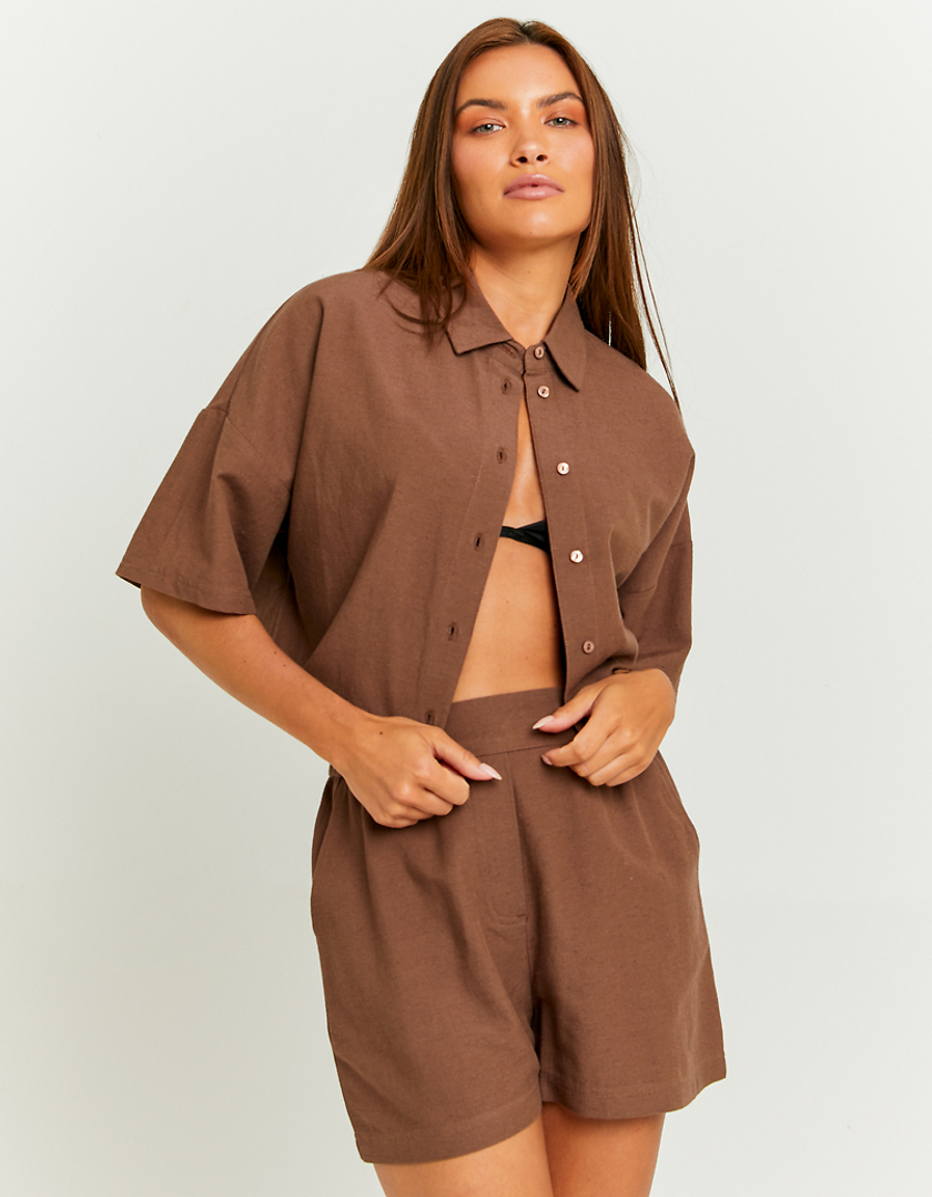 TALLY WEiJL, Camicia Corta in Lino Marrone for Women