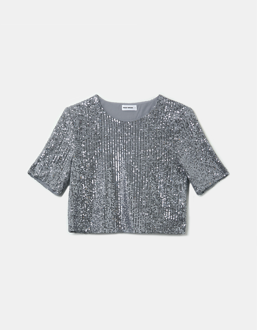 white and silver sequin top